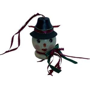 Vtg 1998 Snow Woman Christmas Ornament Ribbon Handcrafted Signed Hand Painted